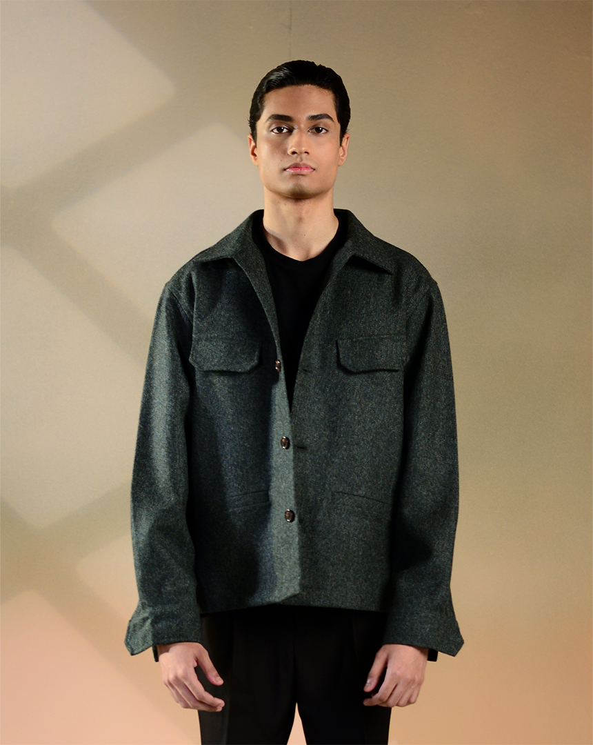 Corinthian | Forest Green Tweed Overshirt