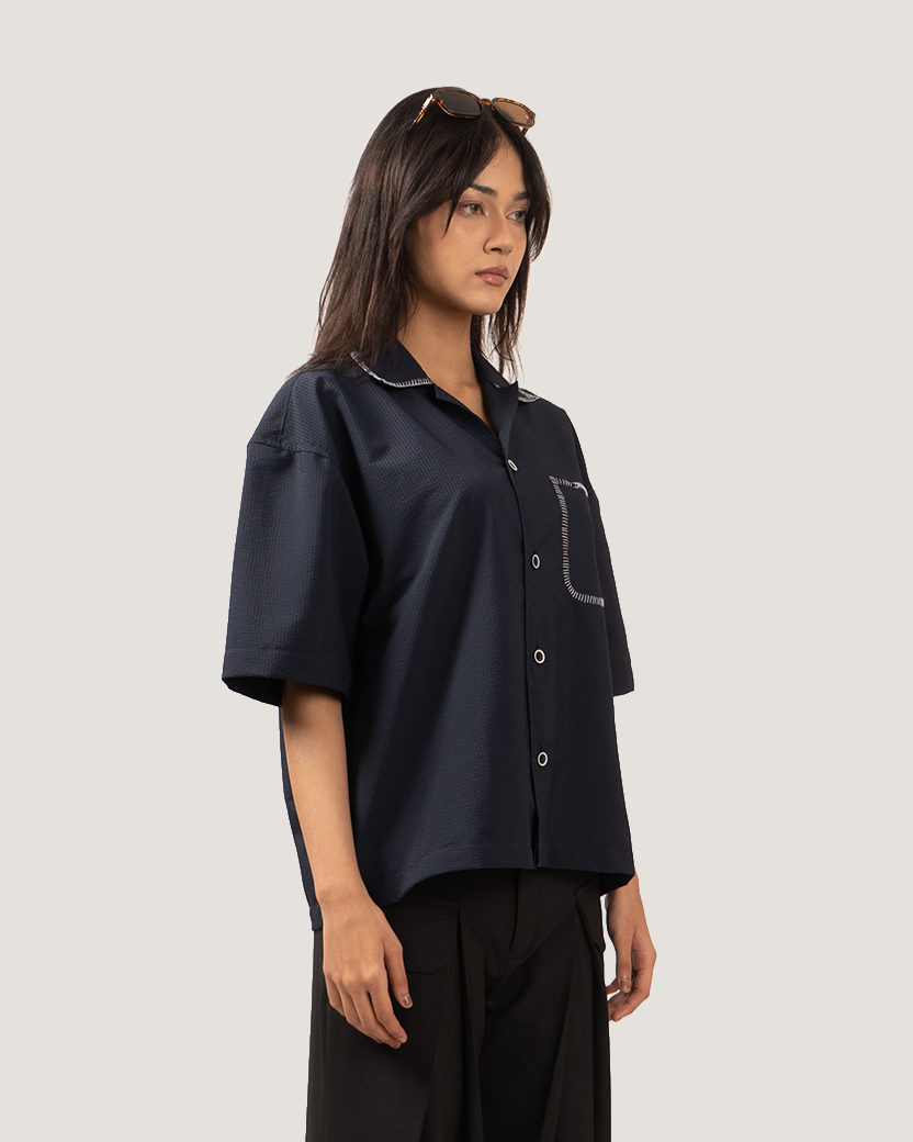 COVE | Midnight Blue Half-Sleeve Shirt