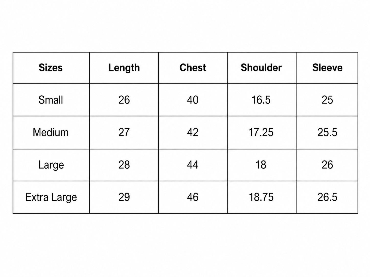 Size chart