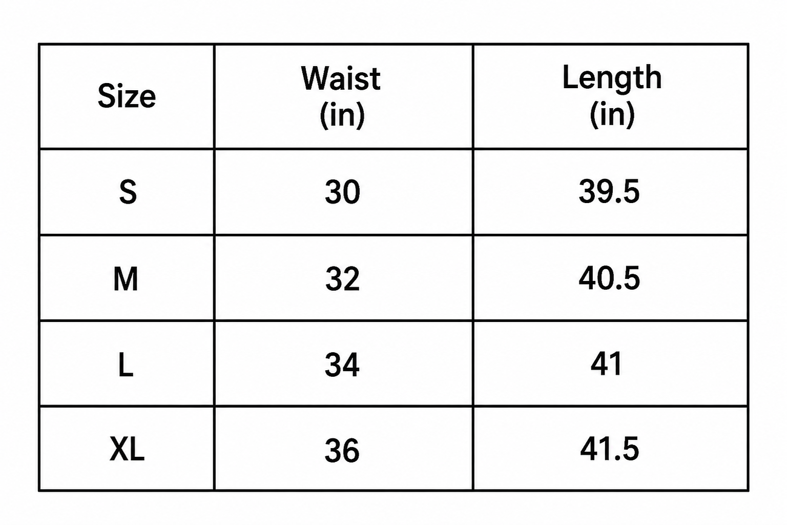 Size chart