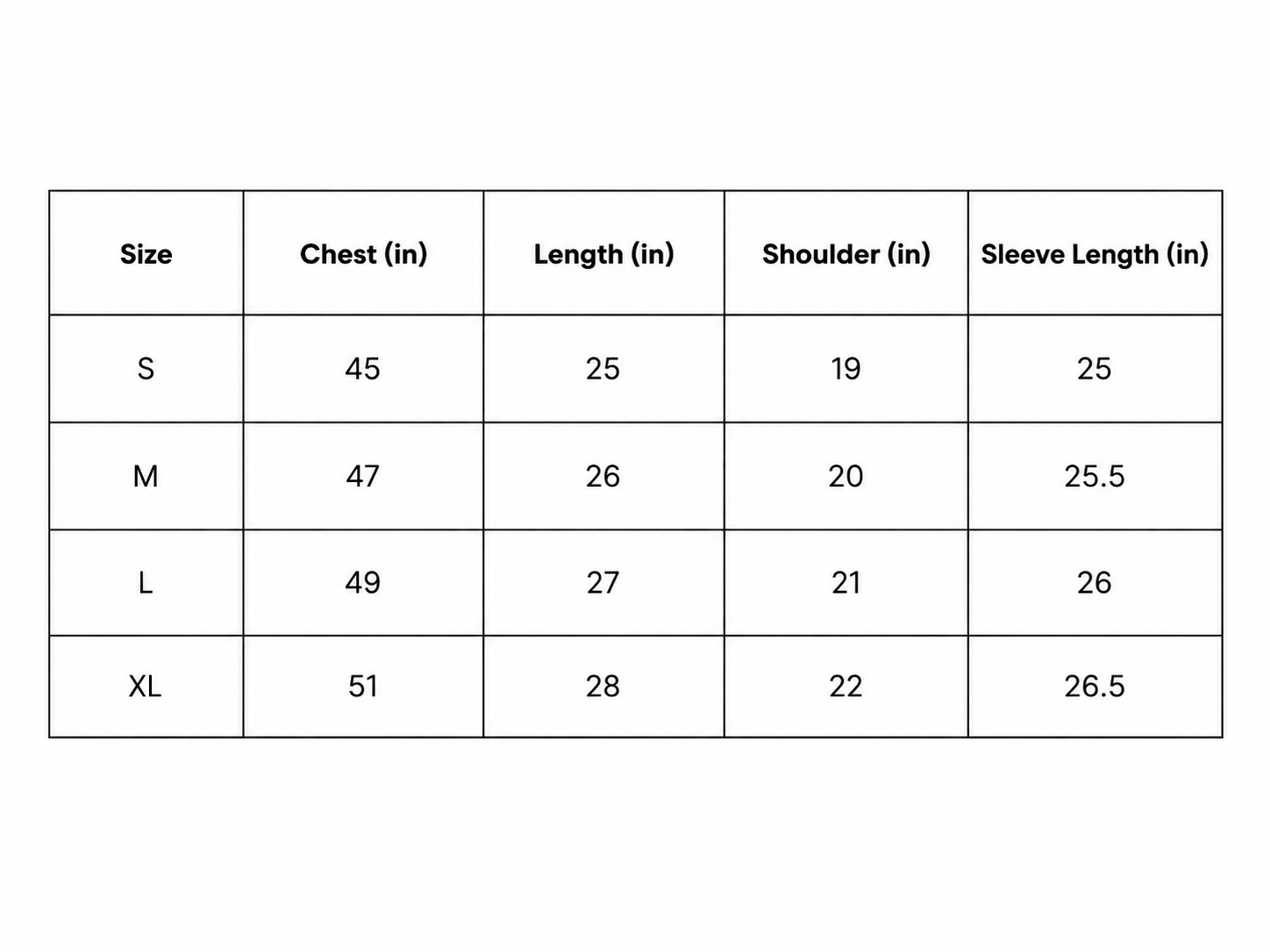 Size chart