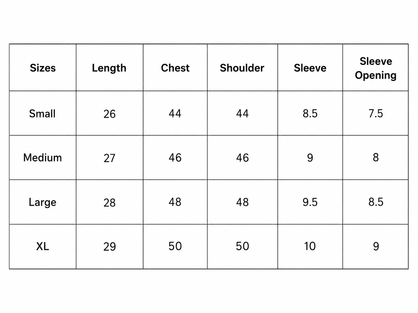 Size chart