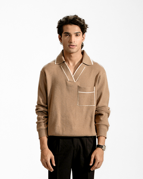 SANDLINE | Brown Contrast Knit Sweater