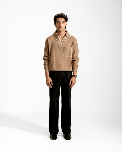 SANDLINE | Brown Contrast Knit Sweater