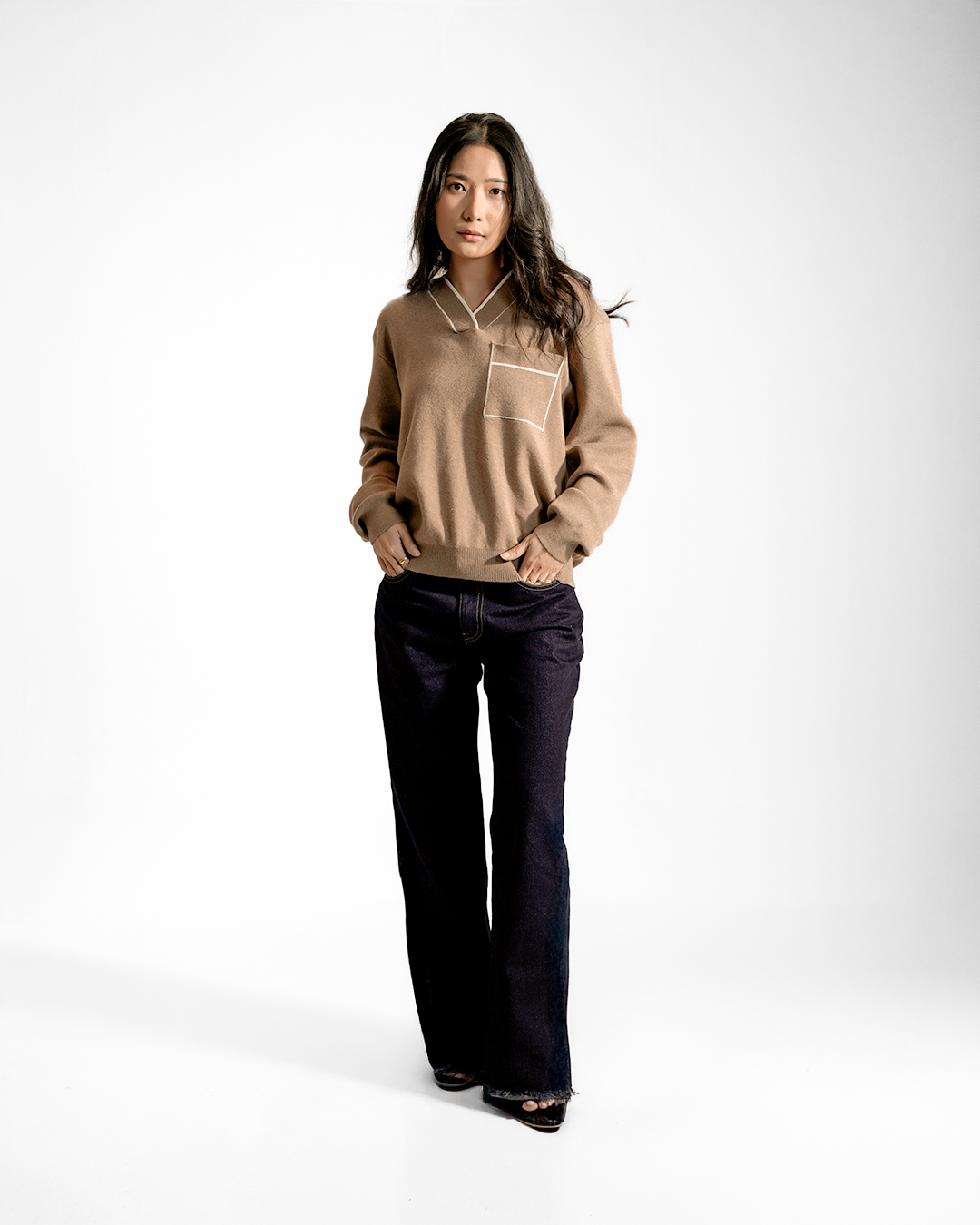 SANDLINE | Brown Contrast Knit Sweater