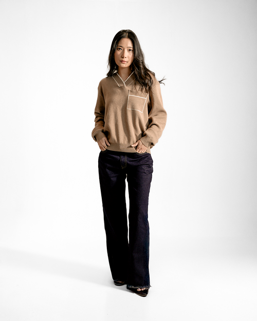 SANDLINE | Brown Contrast Knit Sweater
