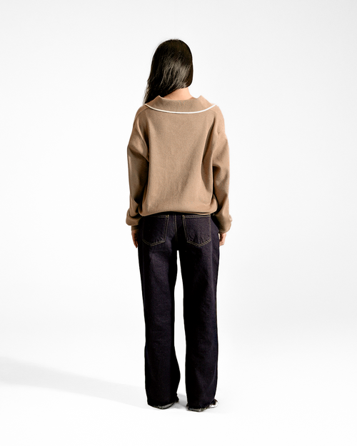 SANDLINE | Brown Contrast Knit Sweater