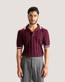 Lazaro | Burgundy Cable Knit Polo Shirt