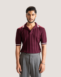 Lazaro | Burgundy Cable Knit Polo Shirt