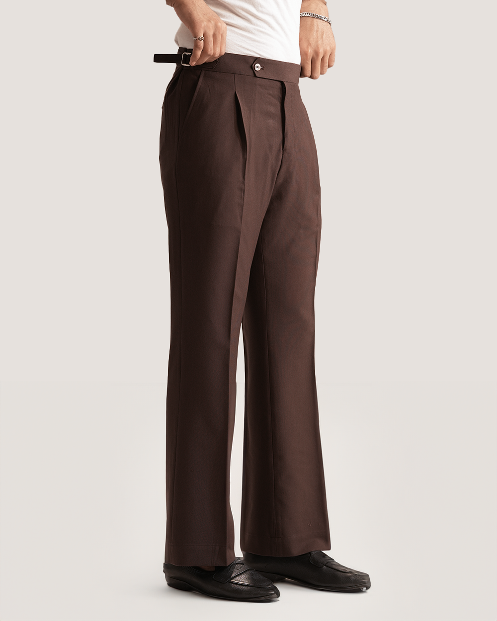 Cael | Espresso Brown Flared Pants with Side Adjusters