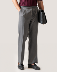Dren | Charcoal Grey Pinstripes Flared Pants with Side Adjusters