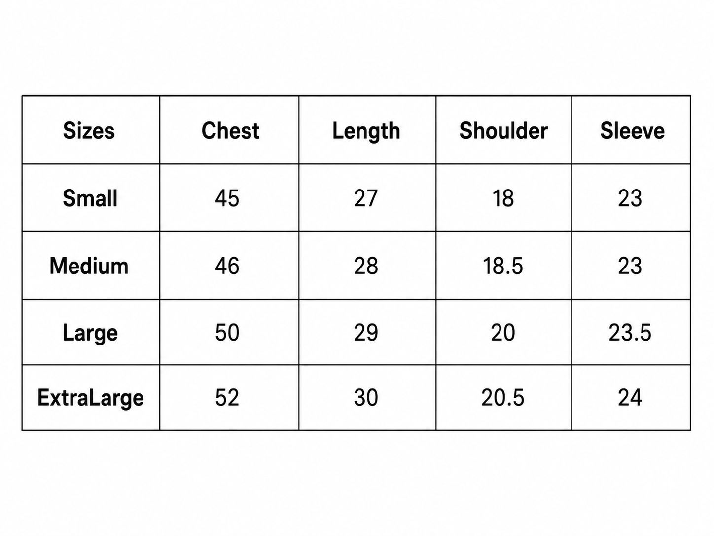 Size chart