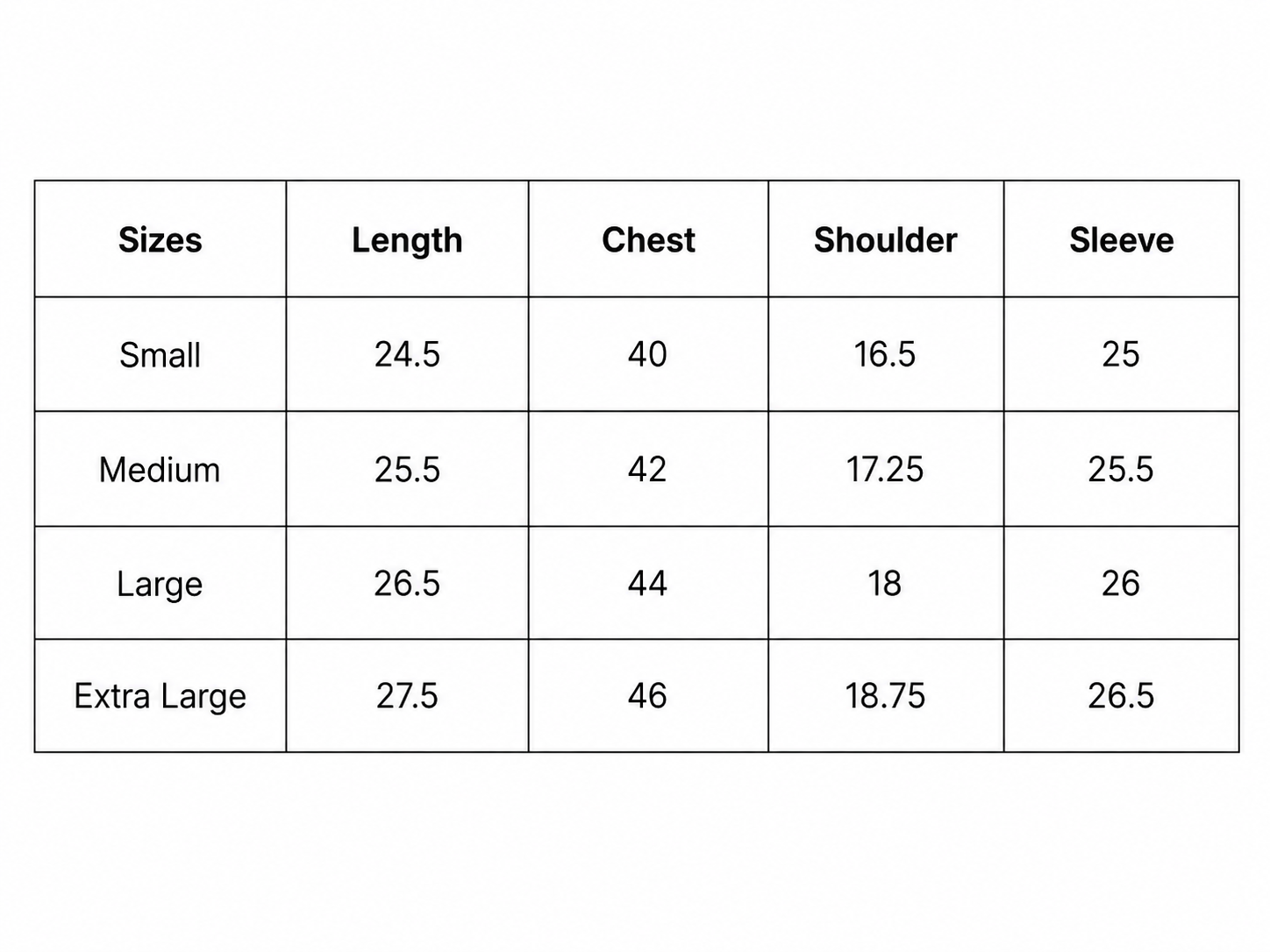 Size chart