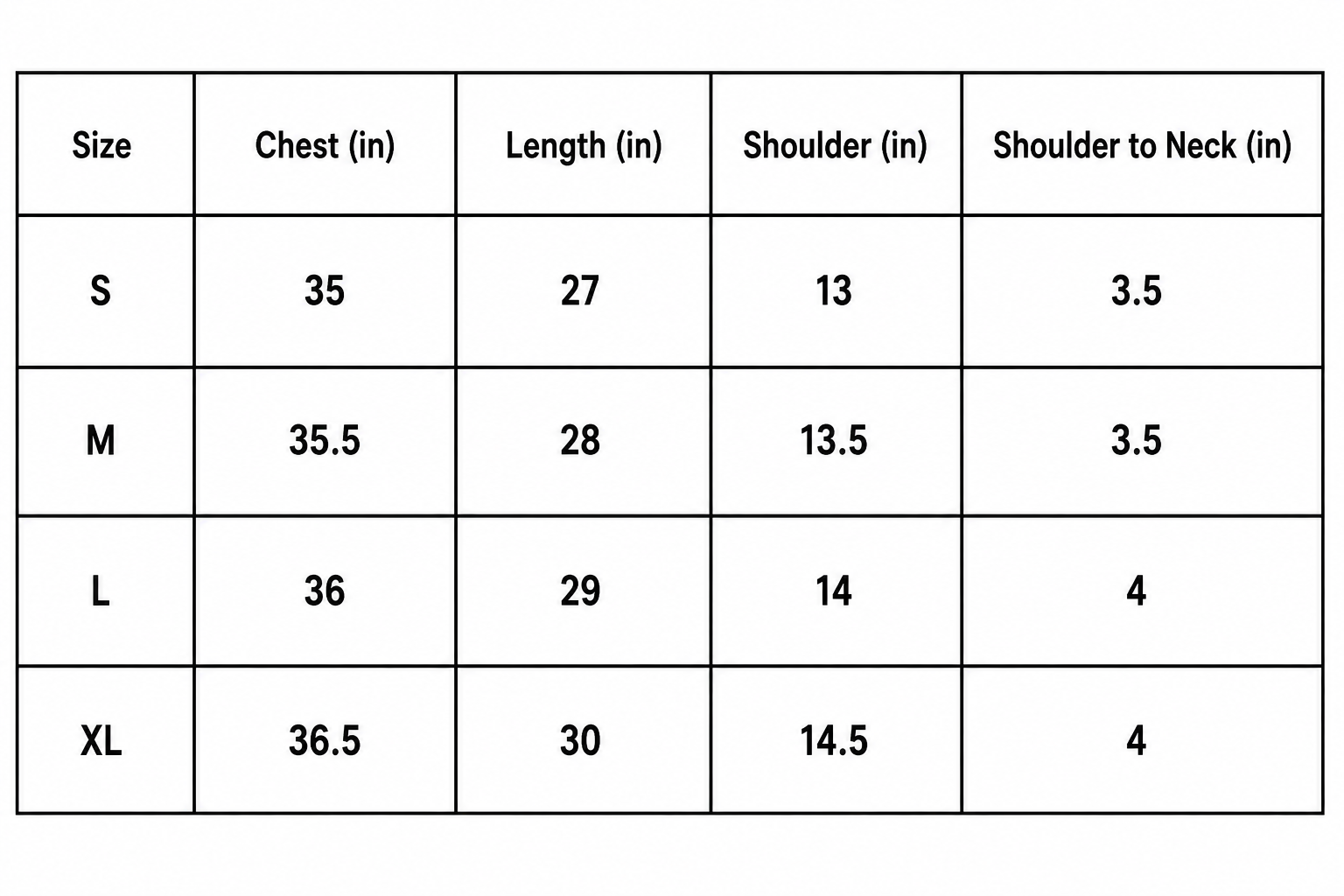Size chart