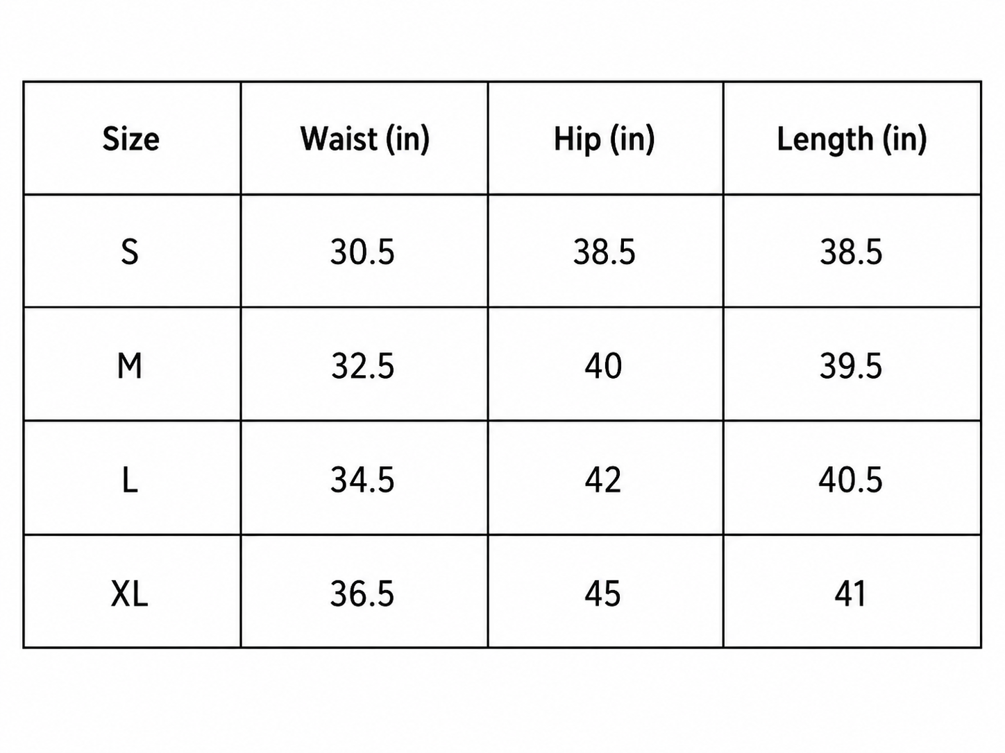 Size chart