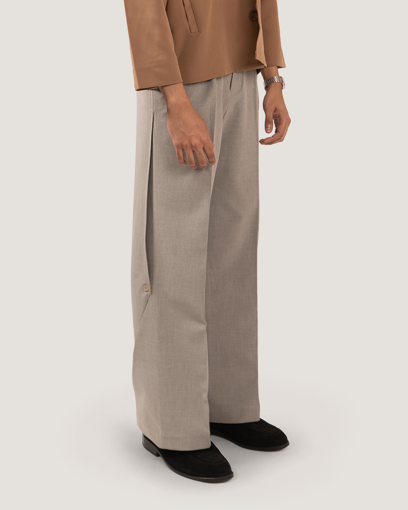NOTCH | Grey Buttoned Side-Vent Trousers