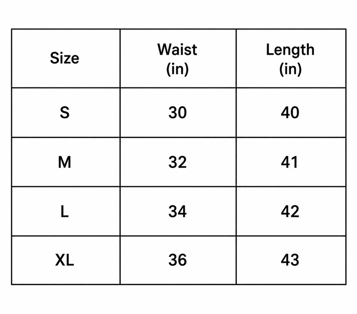 Size chart