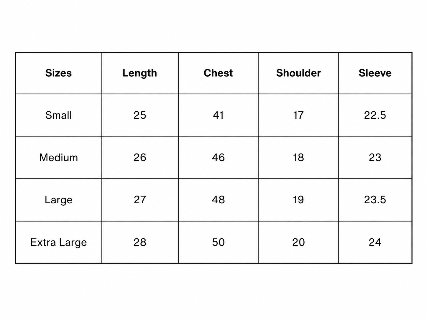 Size chart