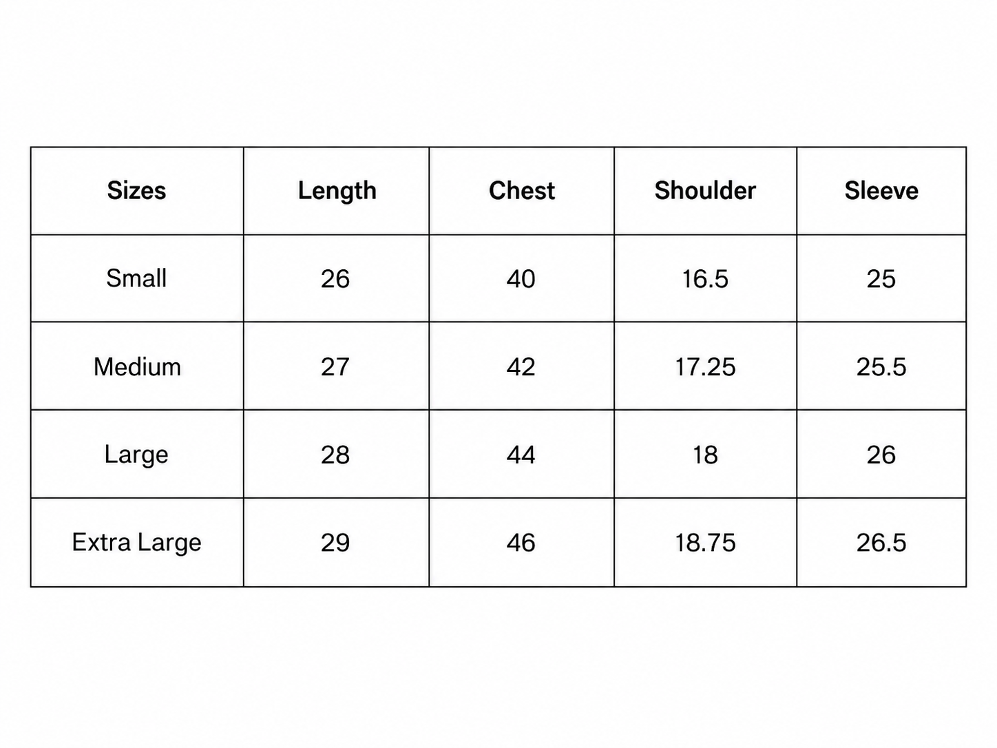 Size chart