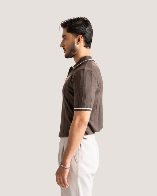 Cairo | Dark Brown Knit Polo Shirt
