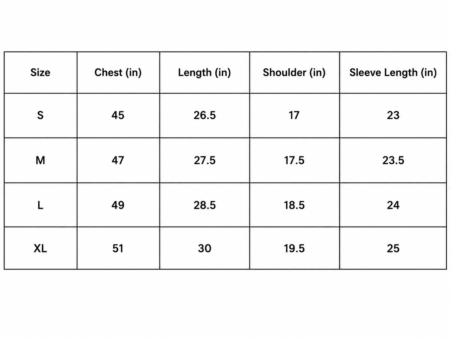 Size chart