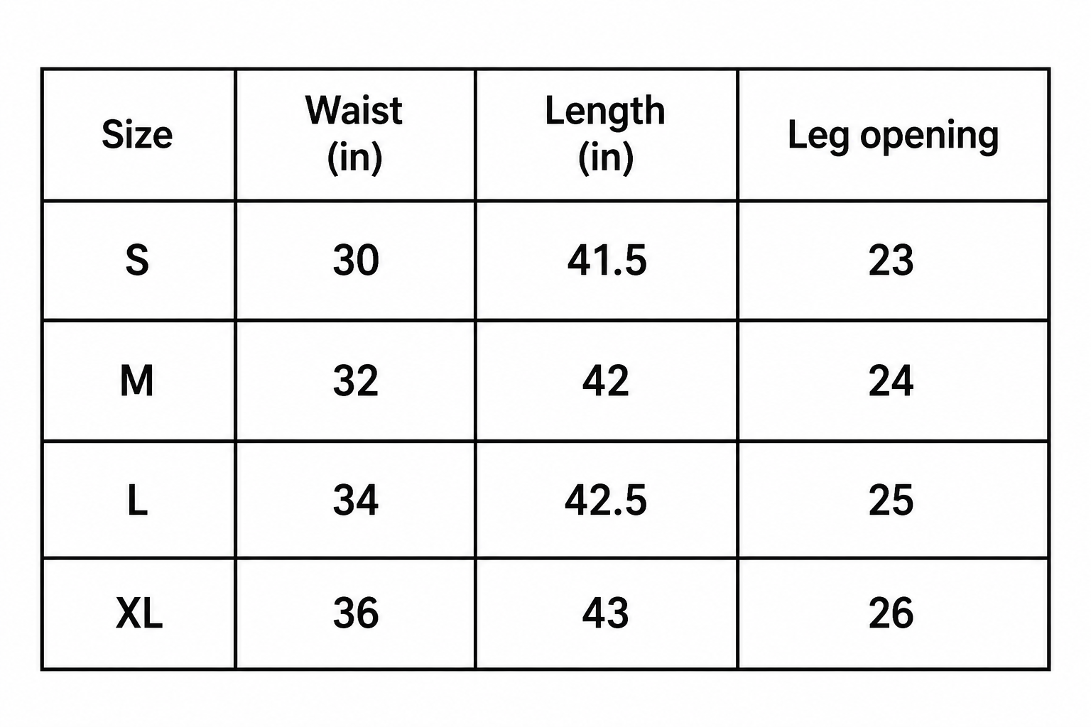 Size chart