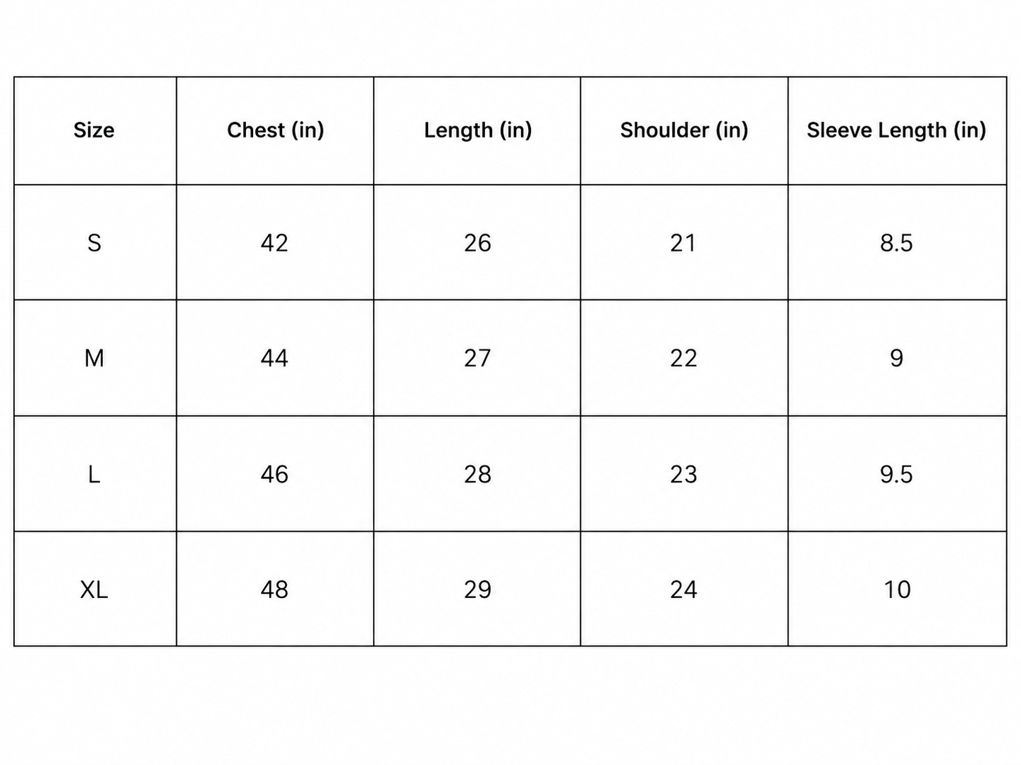 Size chart