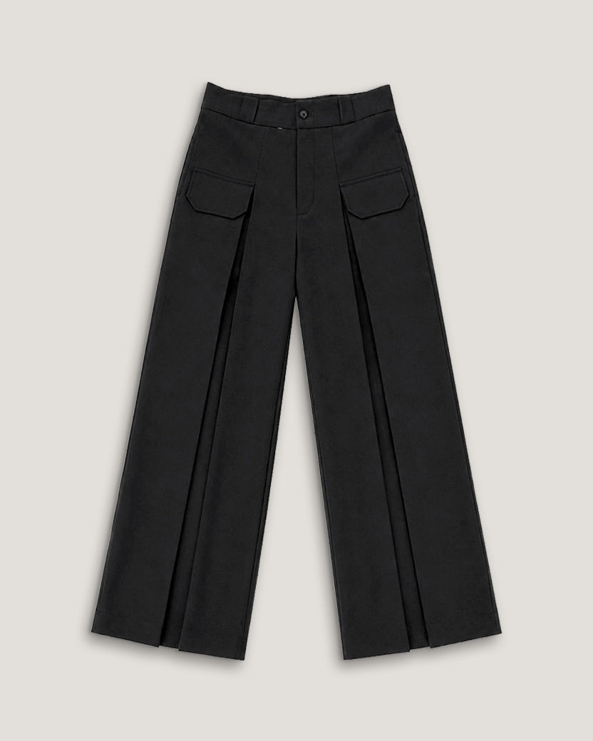 WADE | Carbon Black Wide-Leg Pleat Trouser