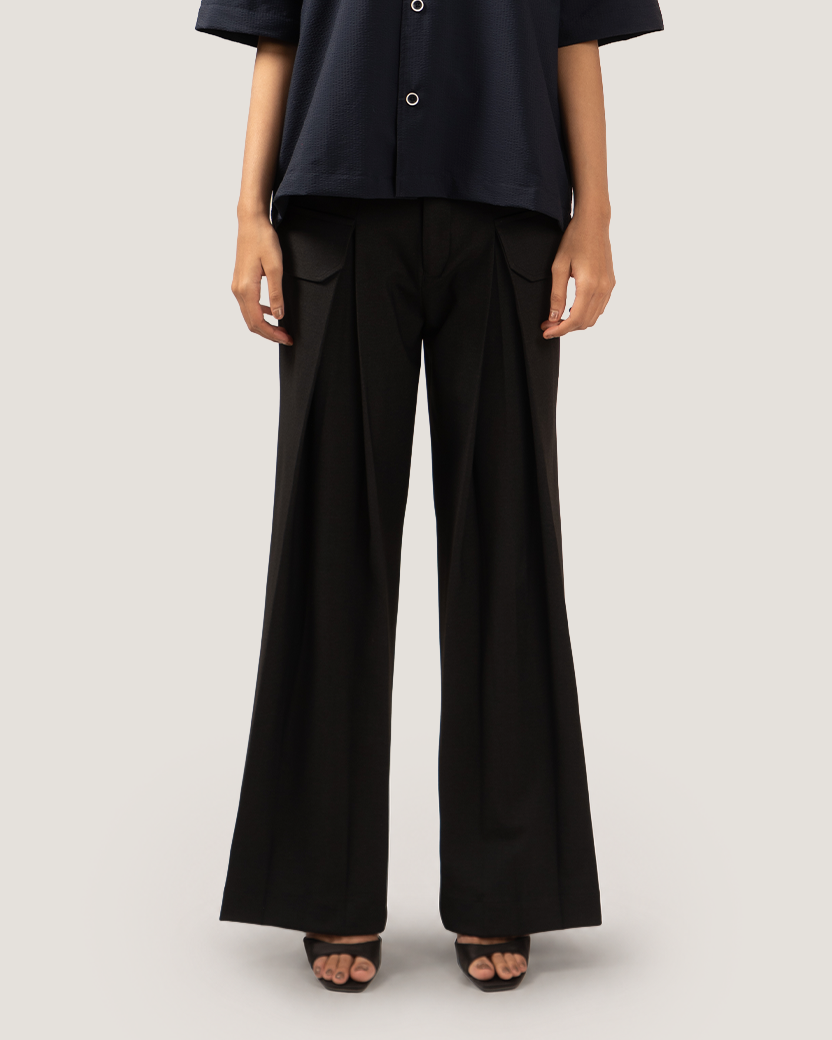 WADE | Carbon Black Wide-Leg Pleat Trouser