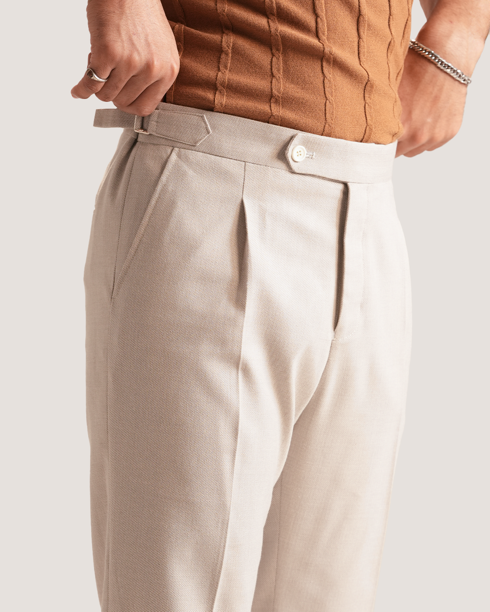 Oren | Light Cream Flared Pants with Side Adjusters