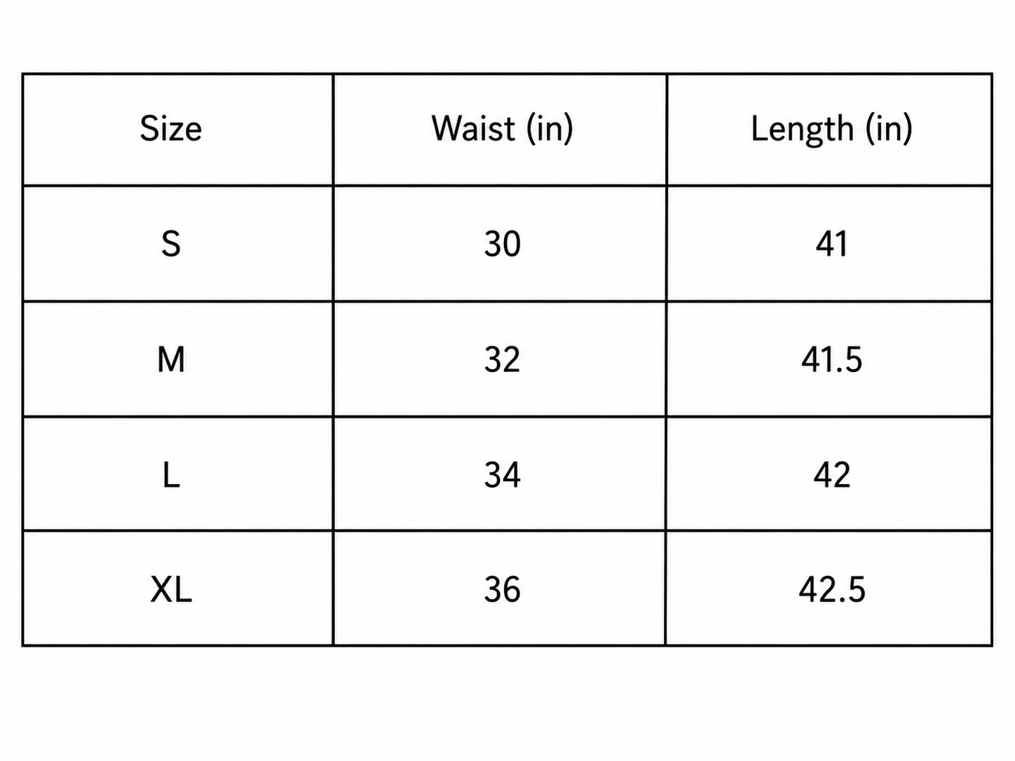 Size chart