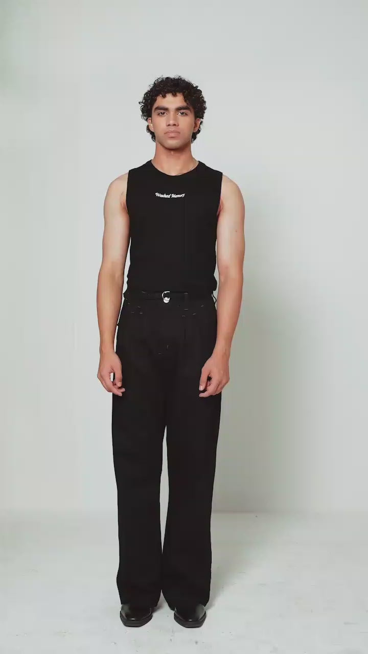 ANCHOR | Black Wide-Leg Pleated Denim