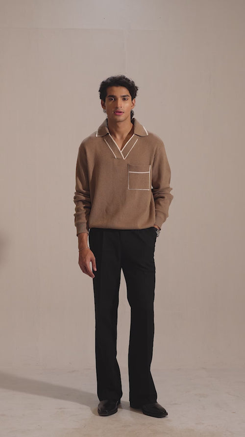 SANDLINE | Brown Contrast Knit Sweater