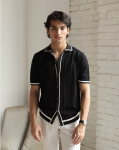 Arden | Black Textured Knit Polo Shirt