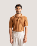 Salvo | Caramel Brown Cable Knit Polo Shirt